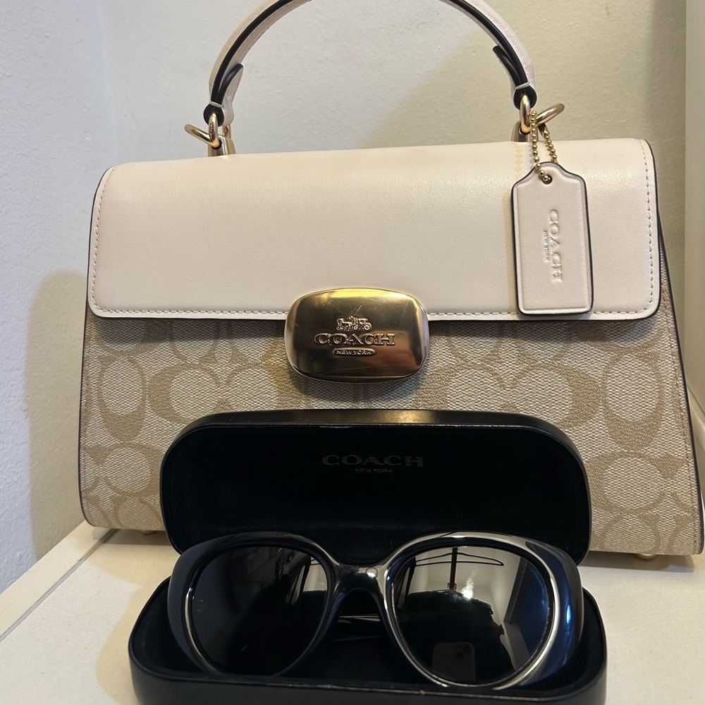 Coach Beige and White Satchel